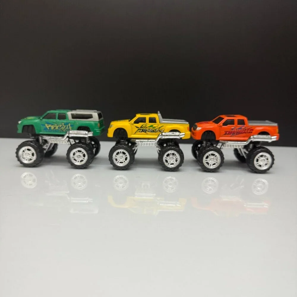 Lot of 3 Polyfect Toys Monster, Thunder and Racing Plastic Trucks